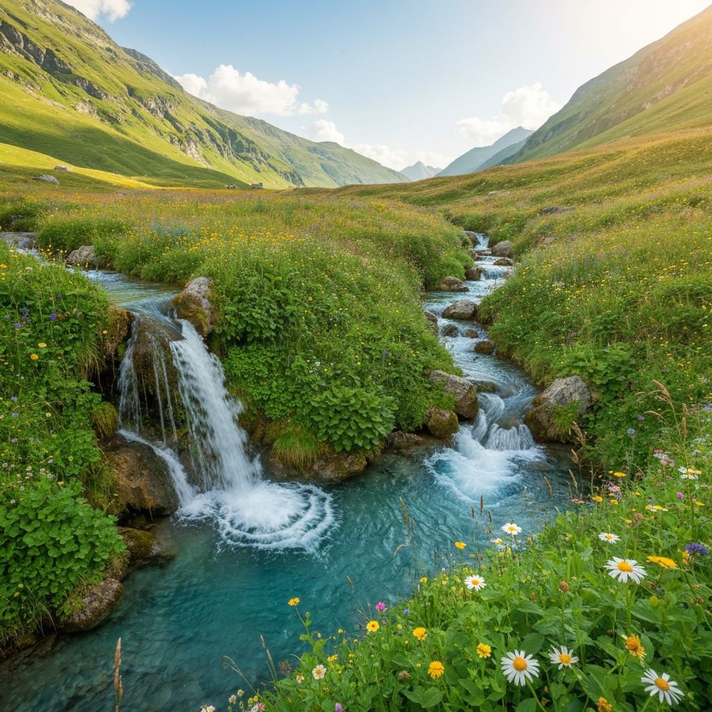 Alpine spring with herbs
